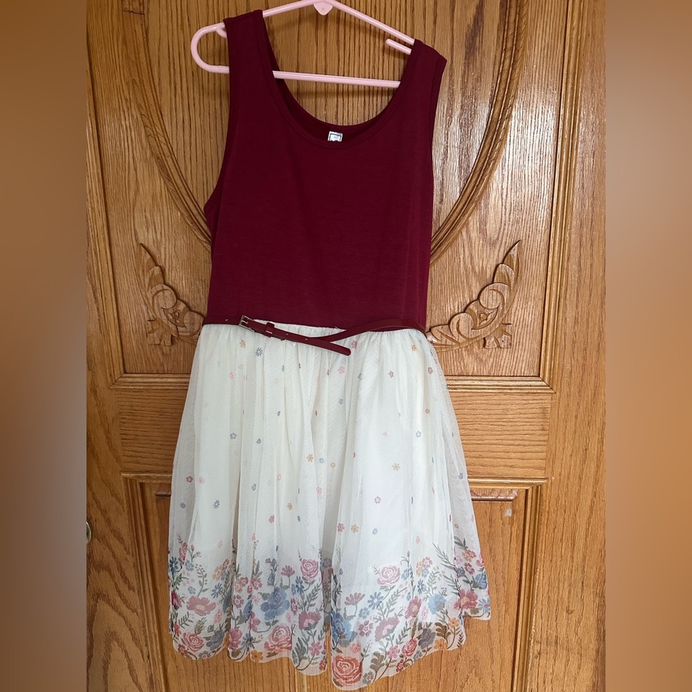 EUC Beautees Burgundy and Cream Floral Kids Dress